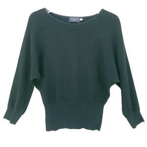 Peter Elliot Black Cotton Linen Blend Dolman Sleeve Sweater Knit Top LARGE